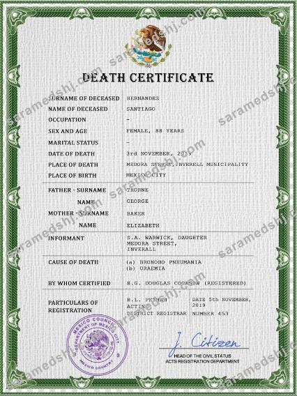 Mexico death certificate PSD template